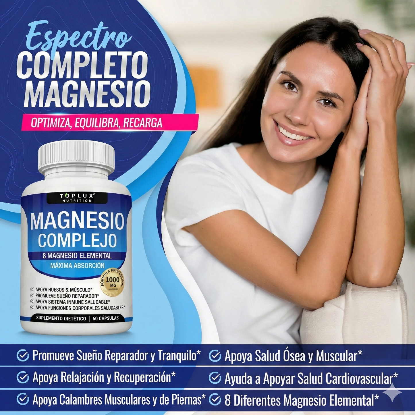 Suplemento Magnesio Complex - Mejora Sueño, Fortalece Musculos y Huesos